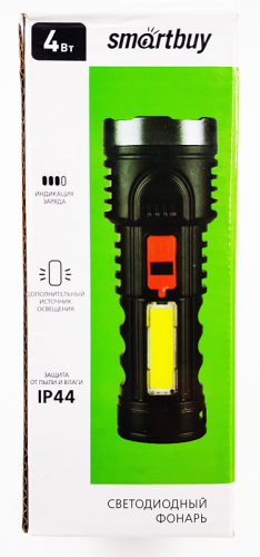 Фонарь ручной аккумуляторный  Smartbuy 4 Вт LED+ 3 Вт COB черный  картинка 